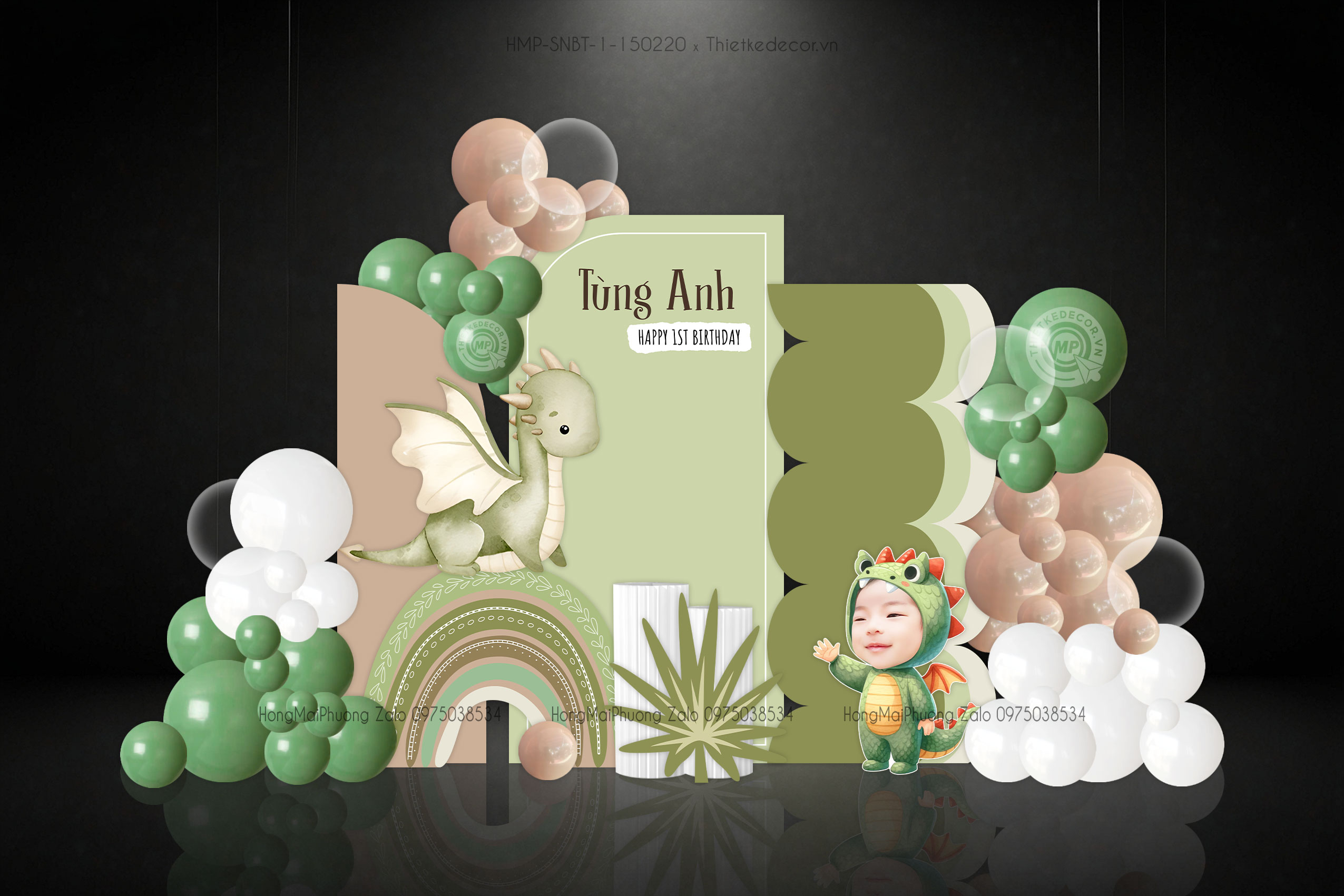 Sinh nhật bé trai tone xanh lá tuổi rồng